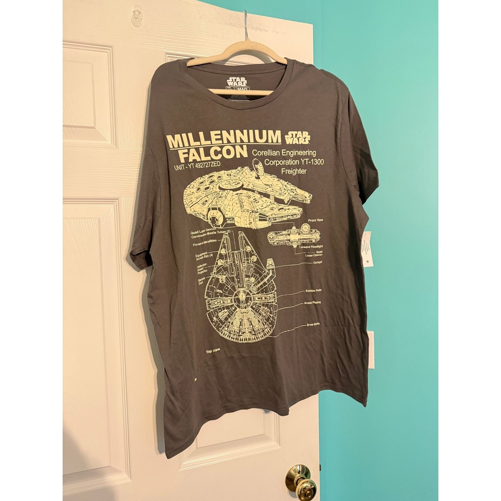 Star Wars Millennium Falcon Blueprint Graphic T-Shirt Mad Engine Gray XL NWT